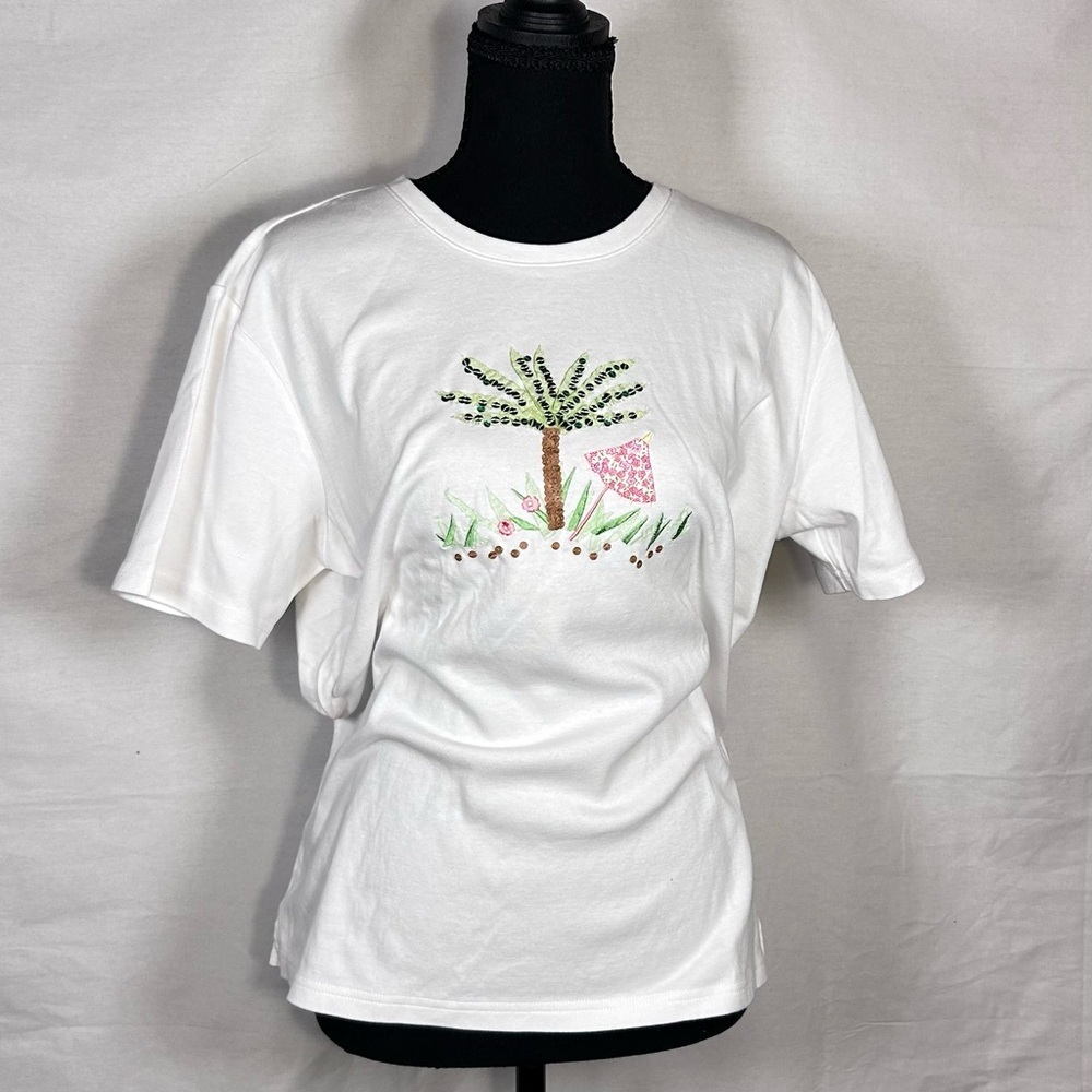 Y2K Talbots Sequin Palm Tree Tee